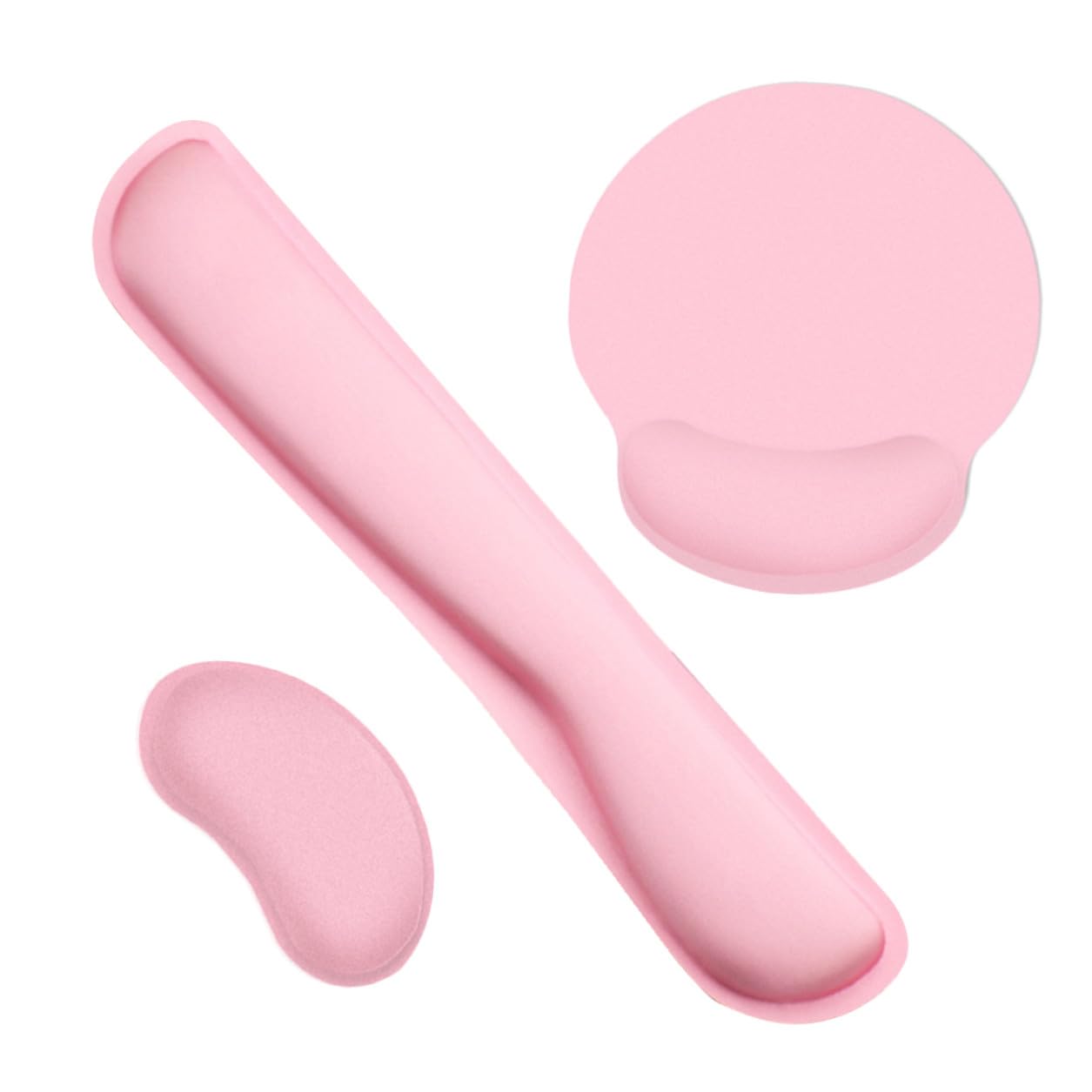 Mauspad 3-in-1 Satz mit Memory Schaum und Gummi, Rosa | Ergonomische Bogenform, Rutschfeste Unterseite, Präzise Positionierung für Laptop, Lernen und Lange Nutzung