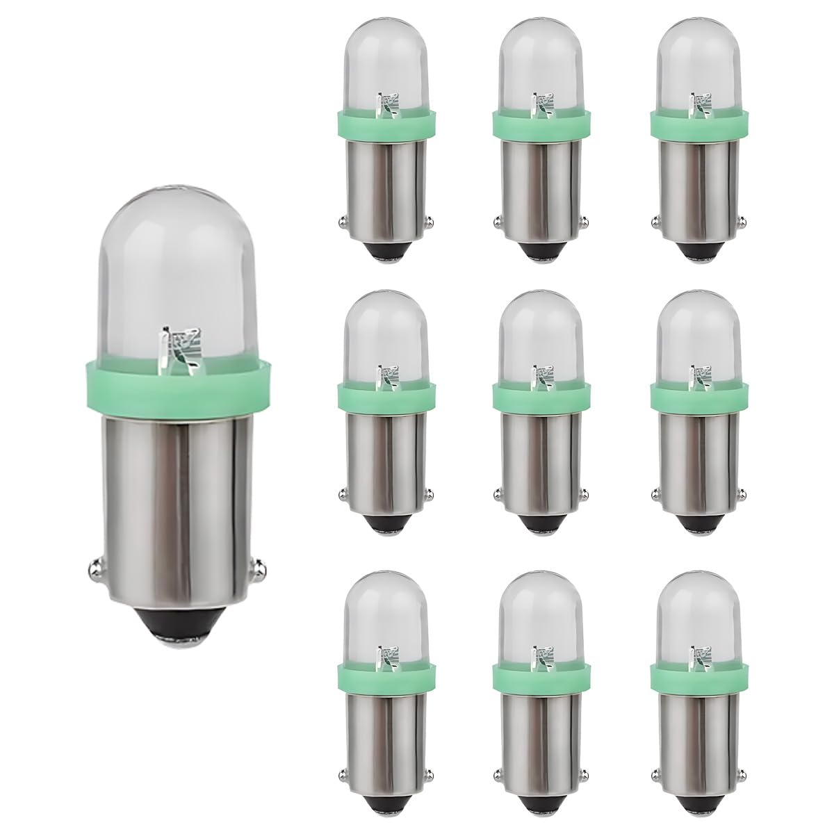 10PCS BA9S LED Car Light Bulbs, BA9 1895 1891 57 53 3893 47830 64111 No Error LED Bulb, 12V 3030-SMD 6000K Super Bright Car Interior Bulb for License Plate, Glove Box, Map Dome Light (Green)