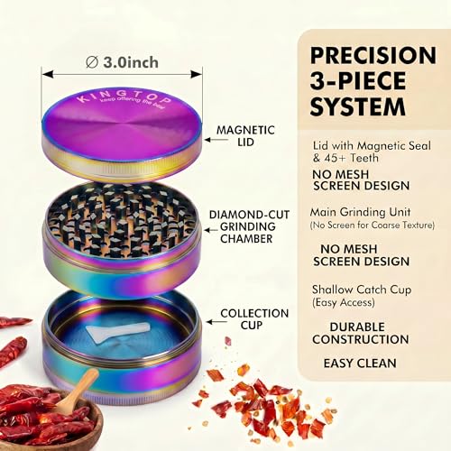 KINGTOP 3 Inch Large Grinder, Zinc Alloy Mills (Colorful)