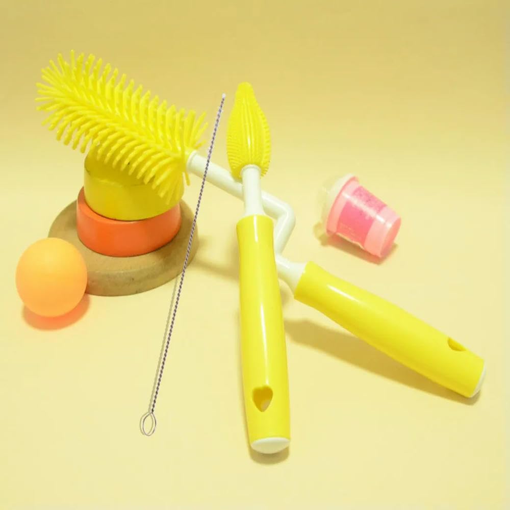 DYRBF wielofunkcyjny zestaw silikonowych szczoteczek do butelek, zestaw do czyszczenia butelek dla niemowląt, sutków i słomek, uchwyt z twardego plastiku z miękkim włosiem do codziennego czyszczenia