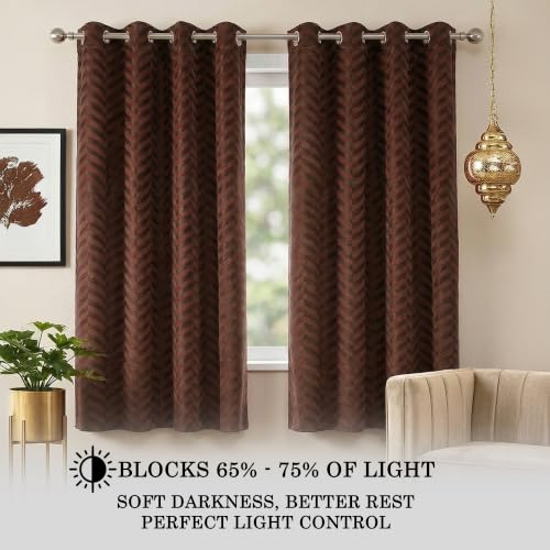 Image of 100% Noise Reducing Curtains 5 Feet Window, Brown | Embossed Panels Mild Thermal Insulated Light Block Room Darkening Curtains (Brown, 60 Inch)
