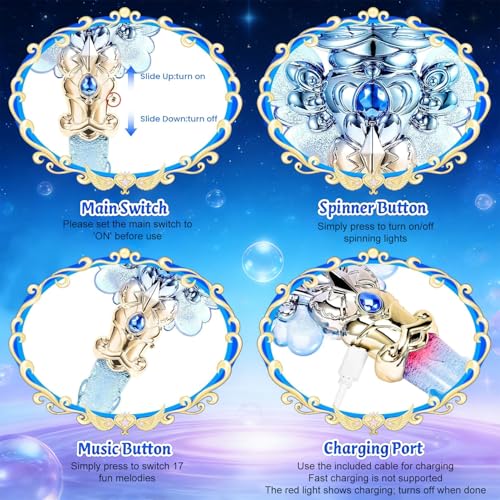 Image of PATPAT Light-Up Princess Magic Wand with Music, USB Rechargeable LED Fairy Magic Stick with Heart Crown & Angel Wings, Fantasy Role-Play Magical Stick Costume Party, Cosplay, Pretend Play & Gifting