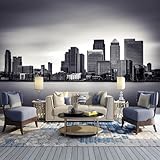 Black and White City Panoramic 3D Wall Murals Wallpaper, London Financial District Pier View Panorama Photo Paintings, Wall Decor for Living Room Restaurant Dance Studio 59' by 41'