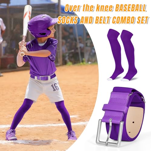 Image of XZQTIVE Baseball Socks and Belt Combo,Over the Knee Softball Socks and Belt,Knee High Football Socks for Kids Youth Adults