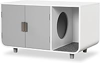 Vista 1 de Tangkula Mueble de caja de arena para gatos, baño oculto para gatos con patas y tapetes de madera de goma, casa interior para gatos