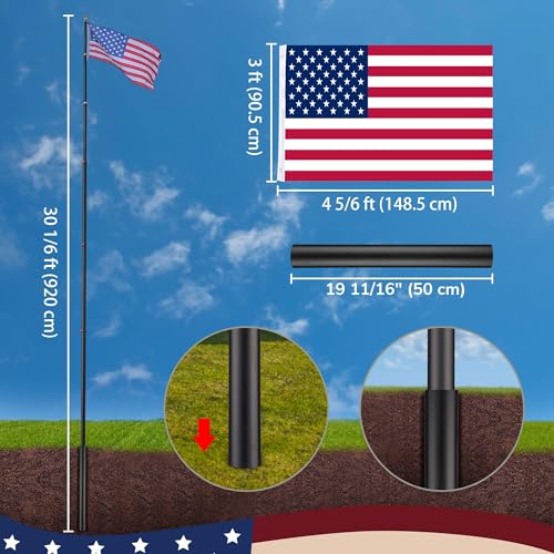 Yescom 22FLP005-30-F1-06 Ez Go 30Ft Telescopic Flag Pole Kit Upgrade Rotating Lock Aluminum Flagpole Set thumb #4