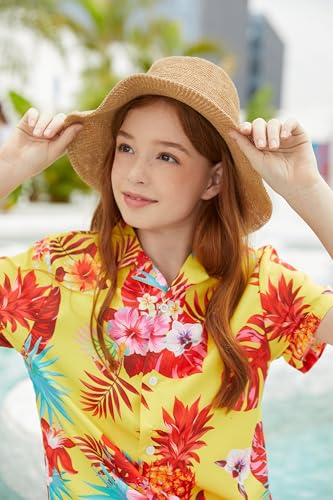 Image of Cromoncent Mommy and Me Matching Hawaiian Outfits Girls & Womens Hawaiian Shirts Tropical Button Down Shirts
