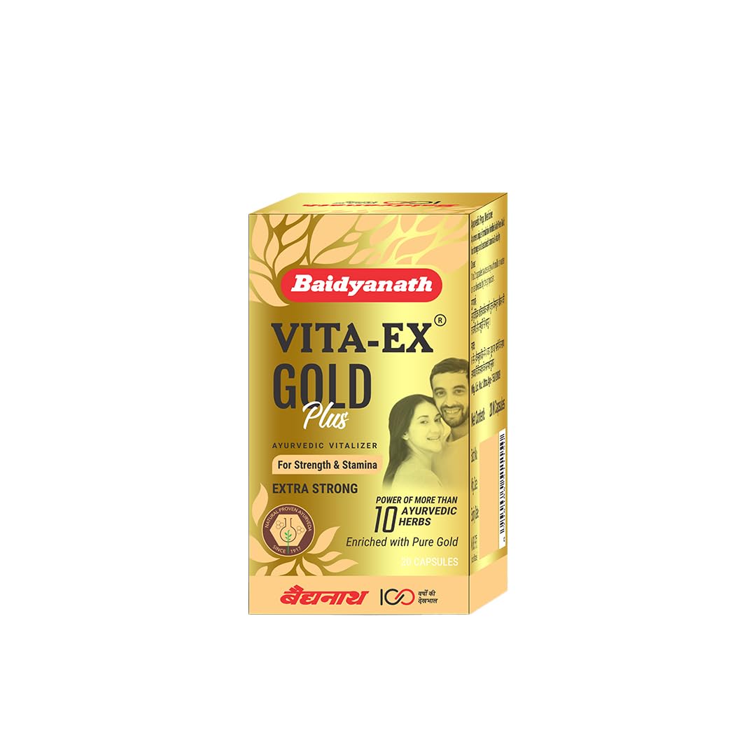 Baidyanath Vita ex Gold Plus – 10 Capsules |Made with Pure Himalayan Shilajit, Ashwagandha & Safed Musli| Boosts Strength, Power & Stamina