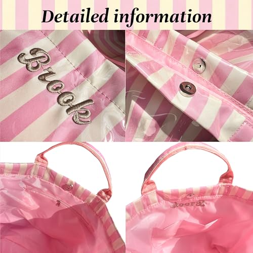 Bolso Tote impermeable de PVC bordado rayado miniatura 4