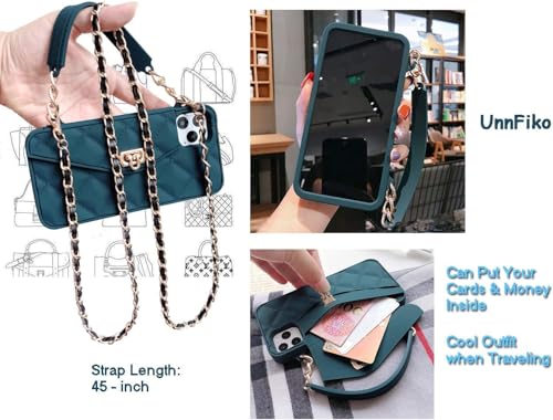 UnnFiko Wallet Phone Case Compatible with iPhone 16 Pro, Cute Luxury Bag Design, Purse Flip Card Pouch Cover Soft Silicone Case with Handstrap Long Shoulder Strap (Dark Green, iPhone 16 Pro) by UnnFiko - Used condition - Image 6