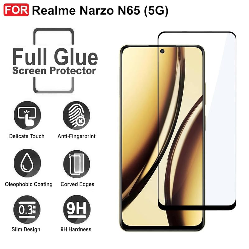 Image of Edge To Edge Screen Protector Tempered Glass For Realme Narzo N65 5G Cellphone With Easy Installation Kit