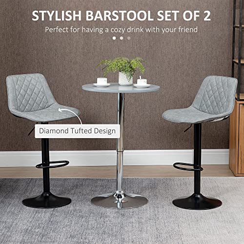 Homcom Adjustable Bar Stools Set Of 2, Counter Height Barstools With Swivel Seat Steel Base For Kitchen, Dining Room, ‎Gray #TOP3