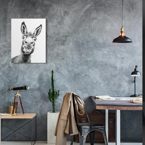 JBER Esel Leinwand Gemälde Wandkunst, geeignet für Badezimmer Dekoration, Poster Home Decor, lustige Tier Dekoration, gerahmt, 40 X 30cm