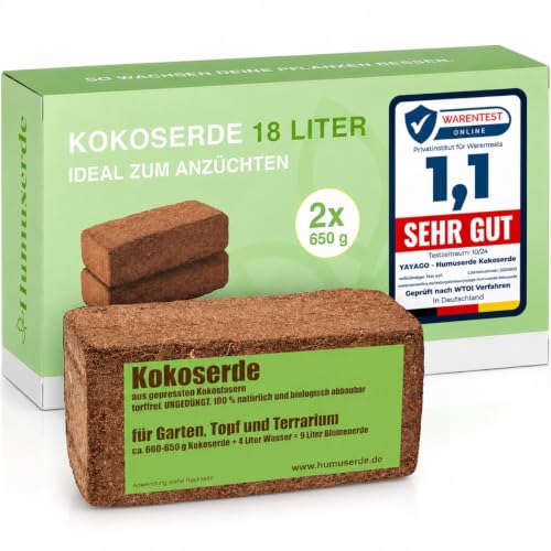 Humuserde I Kokoserde für Pflanzen 2 x 650g - 18L Kokoserde I Erde aus Kokosfasern I 100% natürlich & biologisch abbaubar I nährstoffarme Anzuchterde torffrei & ungedüngt für Hochbeete & Terrarien
