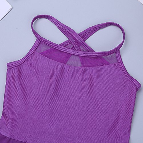Iefiel Kids Big Girls Irregular Ballet Dress Skirt Contemporary Lyrical Ballroom Dance Leotard Costume Purple Chiffon 7-8 #TOP3