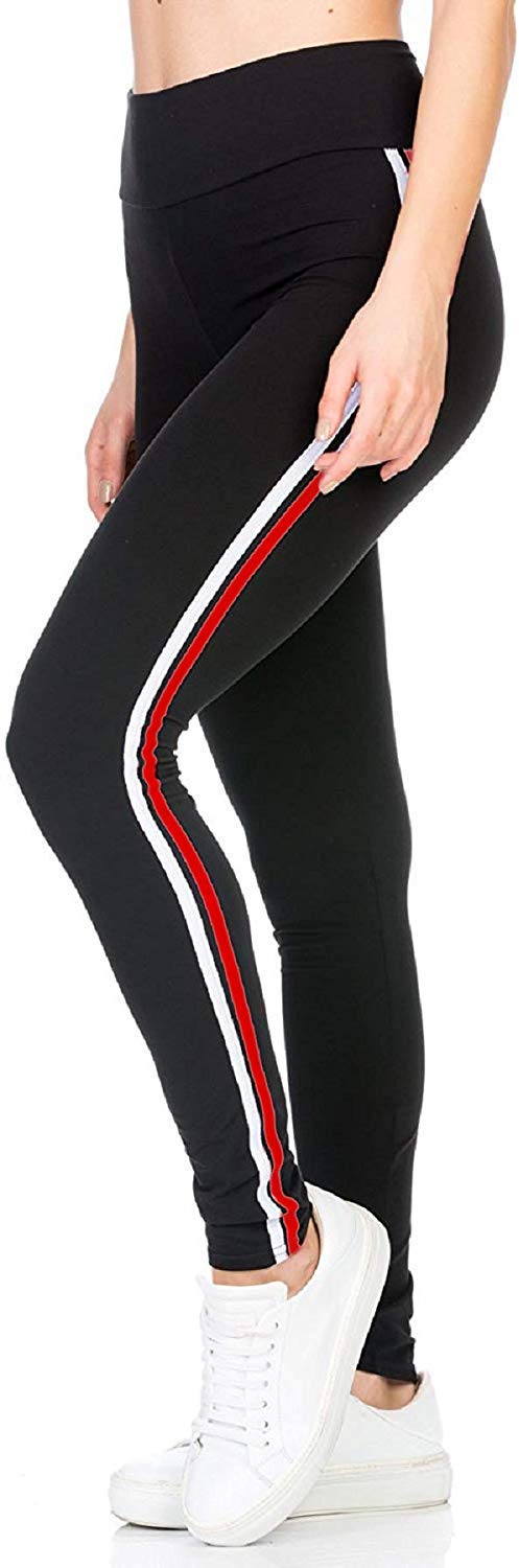 Gym wear Leggings Ankle Length Free Size Workout Trousers | Stretchable Striped Leggings | High Waist Sports Fitness Yoga Track Pants for Girls & Women (FREE SIZE)-image-34