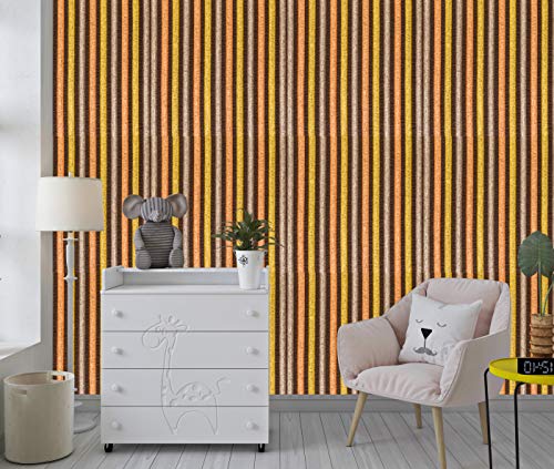 Image of DWELLSINDIA Striped Fabric Design Self Adhesive Wallpaper Peel & Stick, Waterproof, Scratch Resistant, Laminated (41cm x 244cm, Brown & Yellow)
