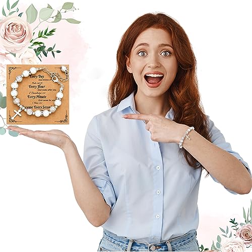 12 Pcs Cross Bracelets Bulk Catholic Gifts for Women Men Baptism Favors for Guests Rhinestone Charm Pearl Catholic Bracelets Christian Religious Cross Confirmation4