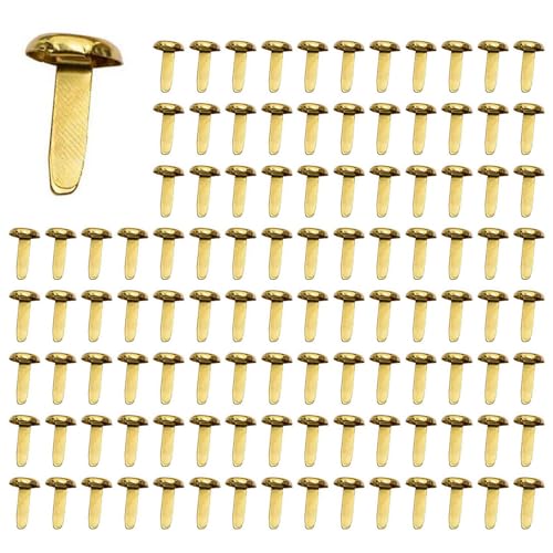 Bunggou 4X 1/2インチ真ちゅう製ペーパーファスナー、手工芸品プロジェクト用ミニペーパーファスナー、装飾用DIY用品、8 X 14 Mm（ゴールド）