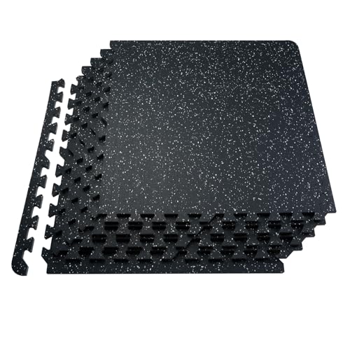 VEVOR 0.56In 100sq.ft 25 Tiles Gym Flooring for Home Gym, Rubber Top with High Density EVA Foam, 25' x 25' Gym Floor Exercise Equipment Mats, Interlocking Gym Mats, Puzzle Workout Mats, Black & White