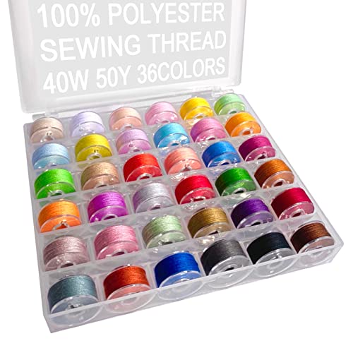 36Pcs Bobbins and Sewing Threads with Plastic Bobbin Case for