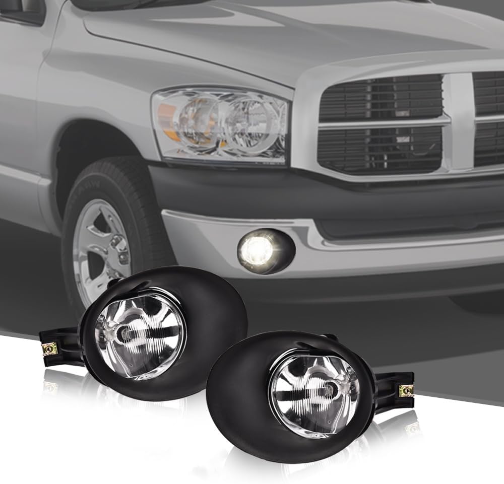 PIT66 Front Bumper Fog Lights w/Bulbs Compatible with Dodge Ram 1500 2500 3500 Pickup 2002-2008,Fog Lamps w/Bracket Clear Lens