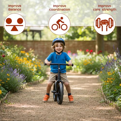 Image of Amazon Brand - Jam & Honey 12T Balance Bike for Kids | Adjustable Handlebar & Seat | Anti-Puncture Wheels | Max Weight 25 Kg | 2+ Years | Black