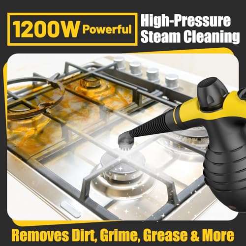 Image of Pressurized Handheld Steam Cleaner with 10pcs Accessories & Safety Lock, Multi-Purpose & Powerful Home Use Steamer for Cleaning, Car, Bathroom, Shower, Upholstery, Grout, Window (Black)