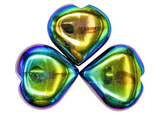 Image of Certified Titanium Aura Quartz Crystal Heart Palm Pebbles Stones for Anxiety Stress Relief Massage - AAA Grade Original Healing Gemstone Agate Heart Palm Stone for Yoga Meditation Spiritual