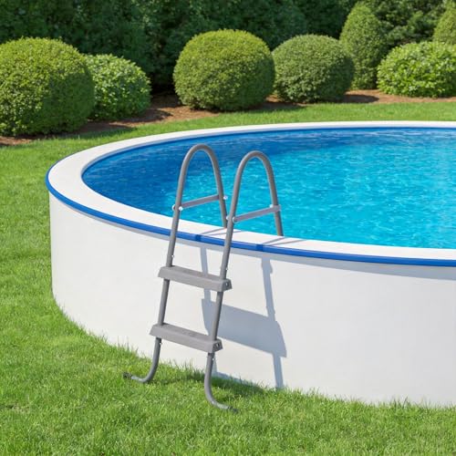Suusolny 2 Stufen Eisen Poolleiter Mit rutschfeste Trittstufe Wetterfest & Stabil Bis 130 kg für Aufstellpools mit Einer Höhe Bis 80 cm Grau