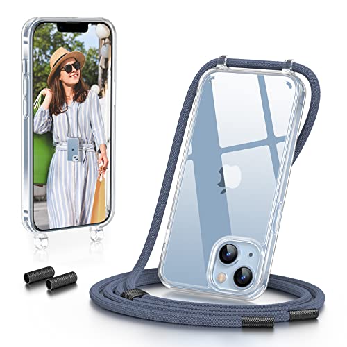 GOODVISH Handykette Kompatibel mit iPhone 14 Hülle iPhone 13 Hülle Necklace Hülle mit Band Handyhülle für zum Umhängen Transparent Case mit Schnur Kameraschutz und Bildschirmschutz DunkelBlau