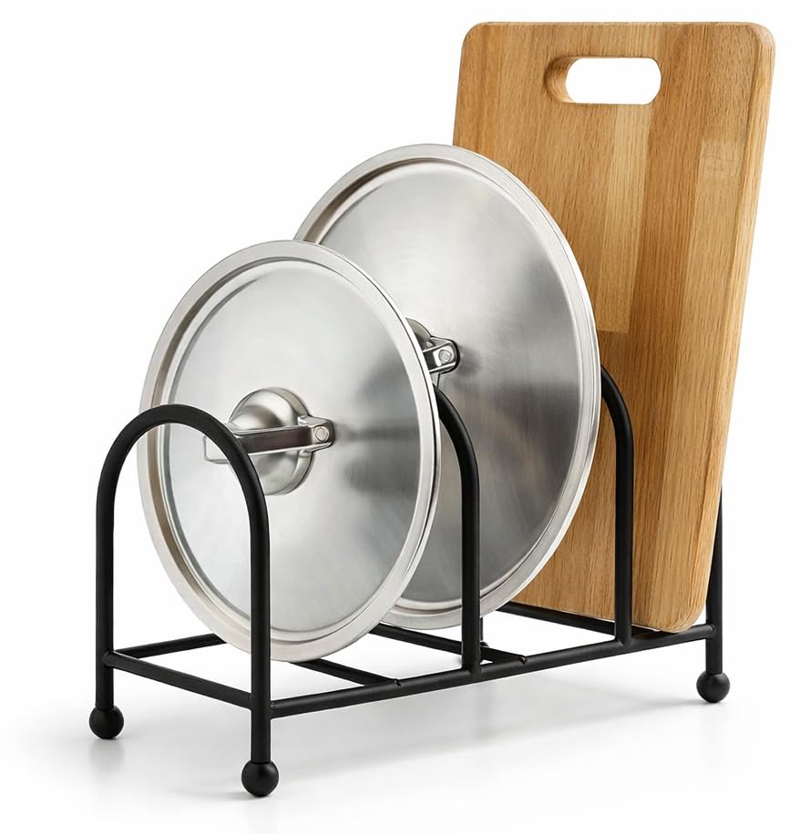 Image of Craft Mshopr Pan Pot Rack Lid Holder - 3 Slot Iron Cookware Organizer, Black Kitchen Countertop Pot & Pan Storage Stand, Lid Organizer Rack for Cabinet & Counter, 8 x 5 x 6 Inches