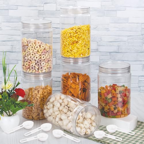 Image of Homeor Plastic Storage Jar & Containers With Spoon, Airtight & BPA Free Containers for Kitchen Storage, Grocery Kitchen Container, Multipurpose Jar, Fridge Storage Container, 2000 ML Set 6 Transparent