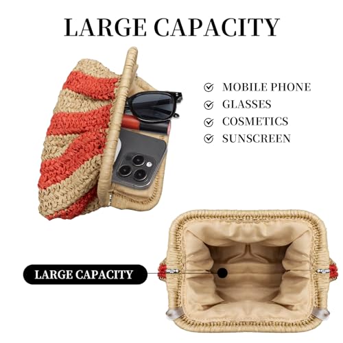 Image of Straw Clutch Purses - Straw Crossbody Bags for Women Woven Purse Beach Handbags Cloud Dumpling Pouch