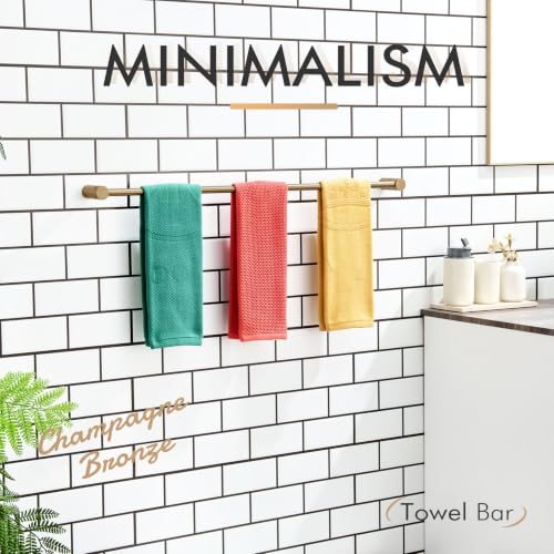 Image of KOKOSIRI Towel Bars Champagne Bronze for Bathroom Wall Mounted 36-Inch Bath Towel Holder Single Rod Stainless Steel Bathroom Hardware, B4007CPG-L36