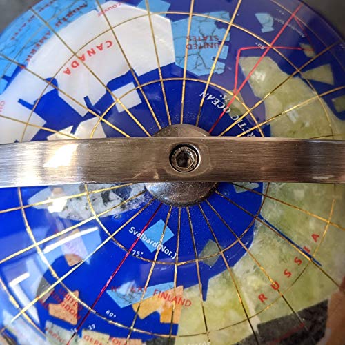 Unique Art 10-Inch Tall Table Top Blue Lapis Ocean Gemstone World Globe With Silver Tripod Stand #TOP7