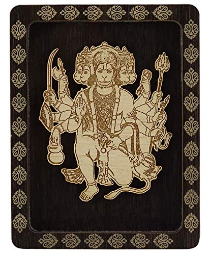Indianbeautifulart Lord Panchmukhi Hanuman Double Sided Tape Decorative Wooden Frame Car Dashboard