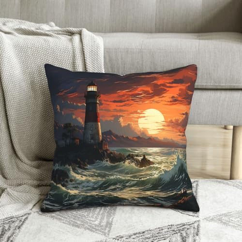 Housses de coussin velours côtelé douces au motif phare côtier