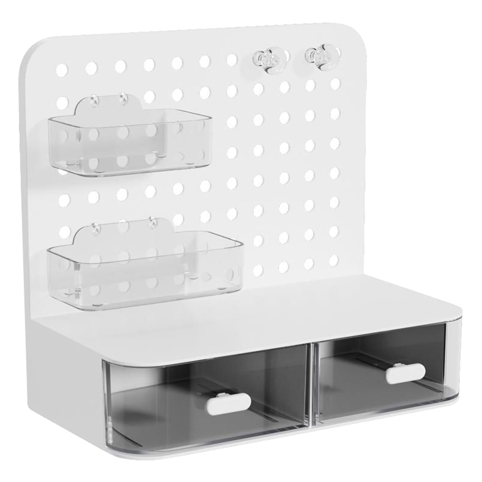 Limtula Multipurpose Desk Pegboard Organizers Stand with 2 Drawer 9.84x5.7x9Inch for Desk Storage and Organization Pegboard Organizers
