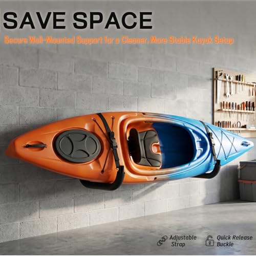Image of Kayak Storage Rack, Heavy Duty Wall Mount Kayak Hanger for Secure Storage, Garage Hooks for Kayaks, SUP Paddle Boards, Canoes, Surfboards