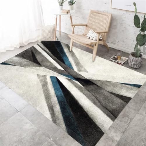Alfombra azul-gris de pelo corto 100x160cm con líneas nebulosas modernas para dormitorio 2