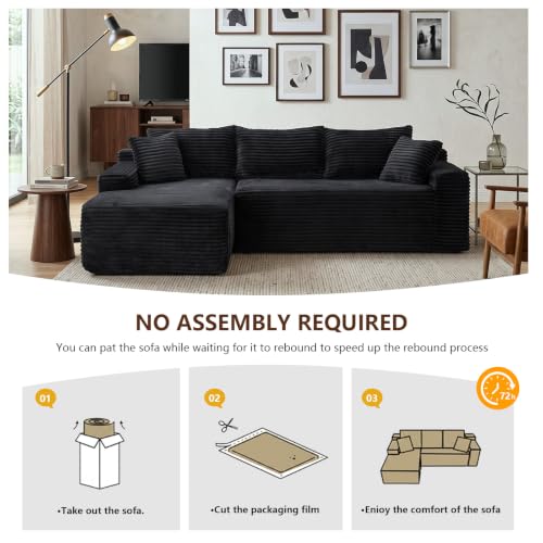 Image of 106.3 inch L Shaped Boneless Sectional Corduroy Couches for Living Room (Black)