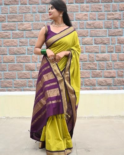 Image of ILAIYAAL CLOTHINGS Women's Pure Kalyani Cotton Silk Saree with Zari Border and Blouse Piece - Suitable For All Indian Occasions and Festivals 191