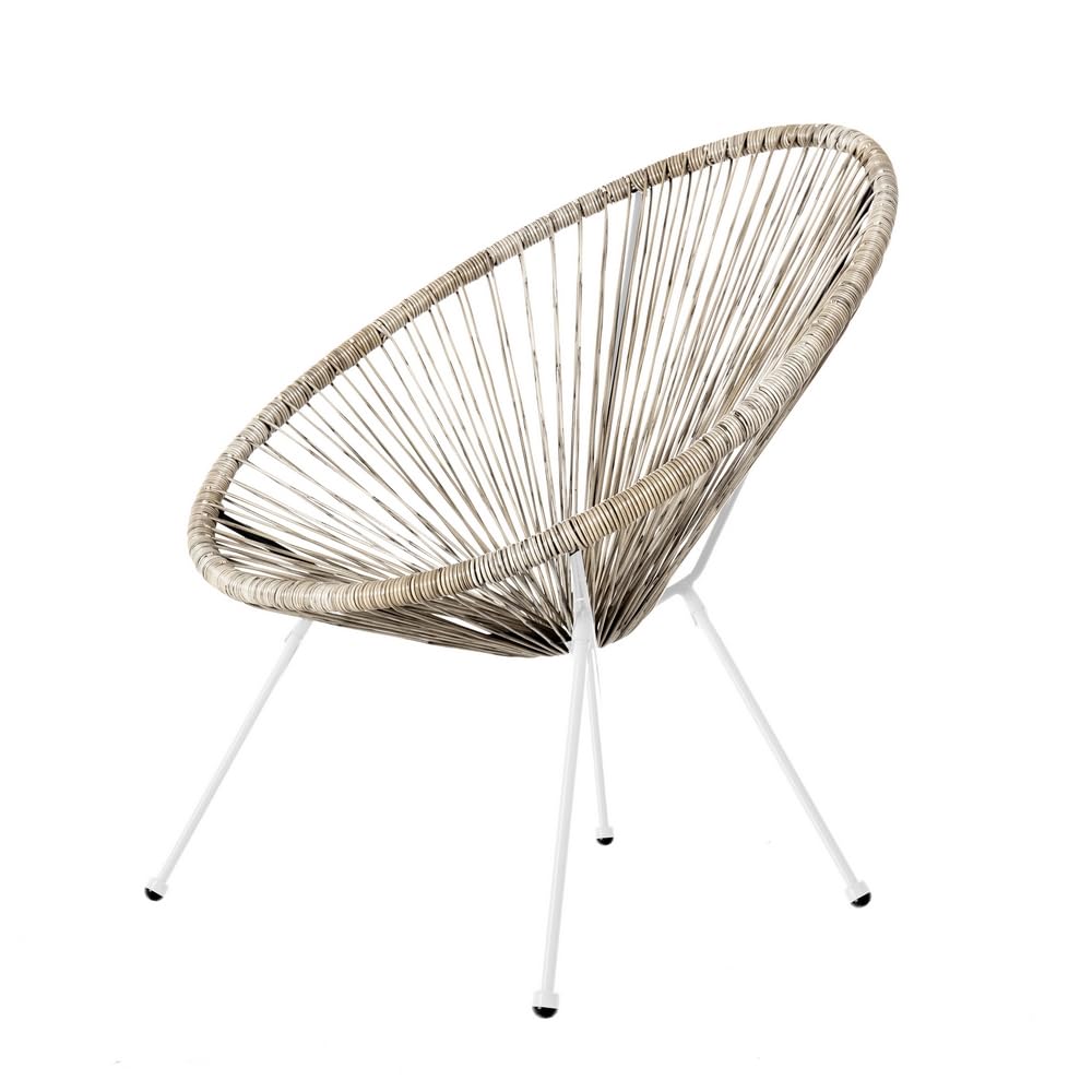 LOLAhome Pack 2 Sillones de jardín Acapulco Color Natural| Cuerdas de Rattan PE y Acero Blanco| 72x77x84 cm | con Topes de Goma, Resistente hasta 120kg | para Interior y Exterior | Acapulco