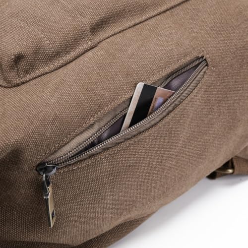 Mochila de lona para mujer con múltiples posiciones de carga y amplio espacio interior café 7