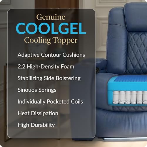 Image of Seatcraft Diamante Home Theater Seating Navy Blue Row of 3 Sofa | Italian Leather, Wall Hugger, Zero Gravity, Powered Headrest, Power Recline, Zero Gap, USB charging
