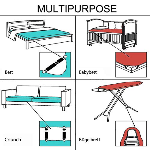 Bettlakenspanner Verstellbar 8 Stück, Betttuchspanner mit metallclips Elastische Lakenspanner Spannbettlakenhalter Matratzenspanner für Ecken von Bett, Krippe, Bügelbrett, Matratze oder Sofa (Schwarz) - Image 5