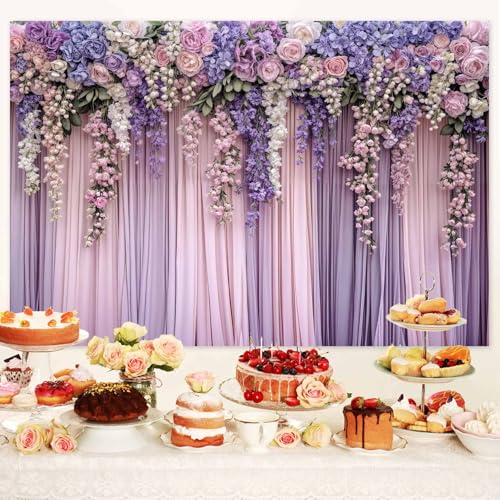 Fondo fotográfico floral lila 7x5ft para bodas miniatura 2