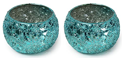 Etroves 2.2 Inch Mosaic Glass Tealight Candle Holder Round Bowl Night Light Holders Handmade For Home Decor/Party Decorations (Green Set Of 2) #TOP8