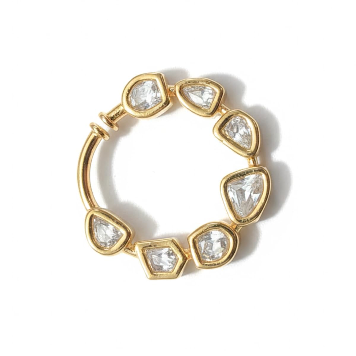 Polki Kundan Gold Plated Brass Material Trendy Traditional Nose Ring for Women Occasion & Wedding No Piercing Required Ring Diameter 1.3 cm-image-15